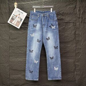 Chrome Hearts Butterfly Print Washed Jeans